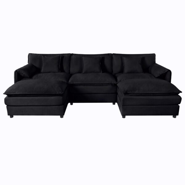 Modular Sectional Sofa, Oversized Deep Seat U Shaped Couch Set With Movable Ottomans, Chenille - Black