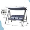 Steel 3 Seater Swing Porch Swing With Canopy - Blue - Image 3