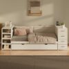 Twin Size Daybed With Trundle, Side Shelves, Drawers, Desk & Charging Station - White - Image 5