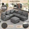 Sectional Sofa Modular Sofa U - Shaped Sofa Couch Sofa Bed L - Shaped Sofa With A Movable Ottoman And Two USB Ports For Living Room - Gray - Image 5