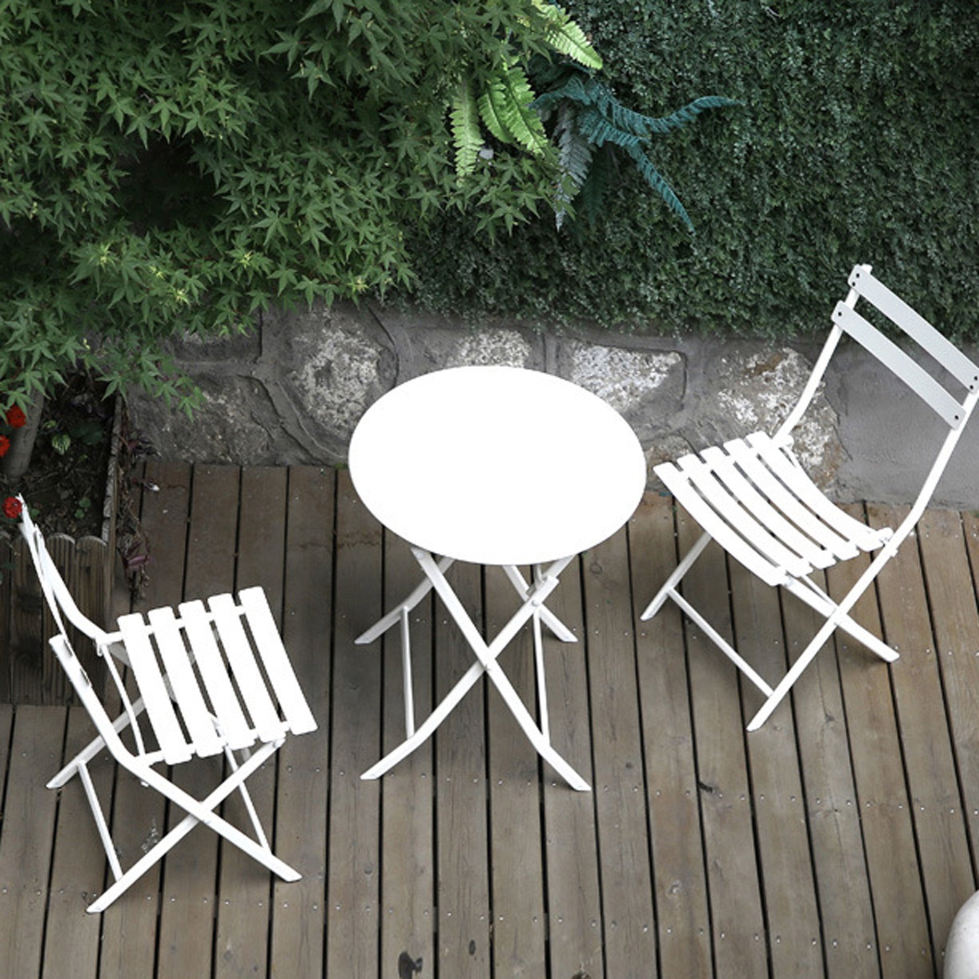 3 Piece Patio Bistro Set Of Foldable Round Table And Chairs - White - Image 17