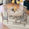 5 Piece Dining Table Set Round Extendable With Chairs - Natural Wood Wash - Image 4