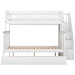 Twin Over Full Bunk Bed With Trundle And Staircase - White