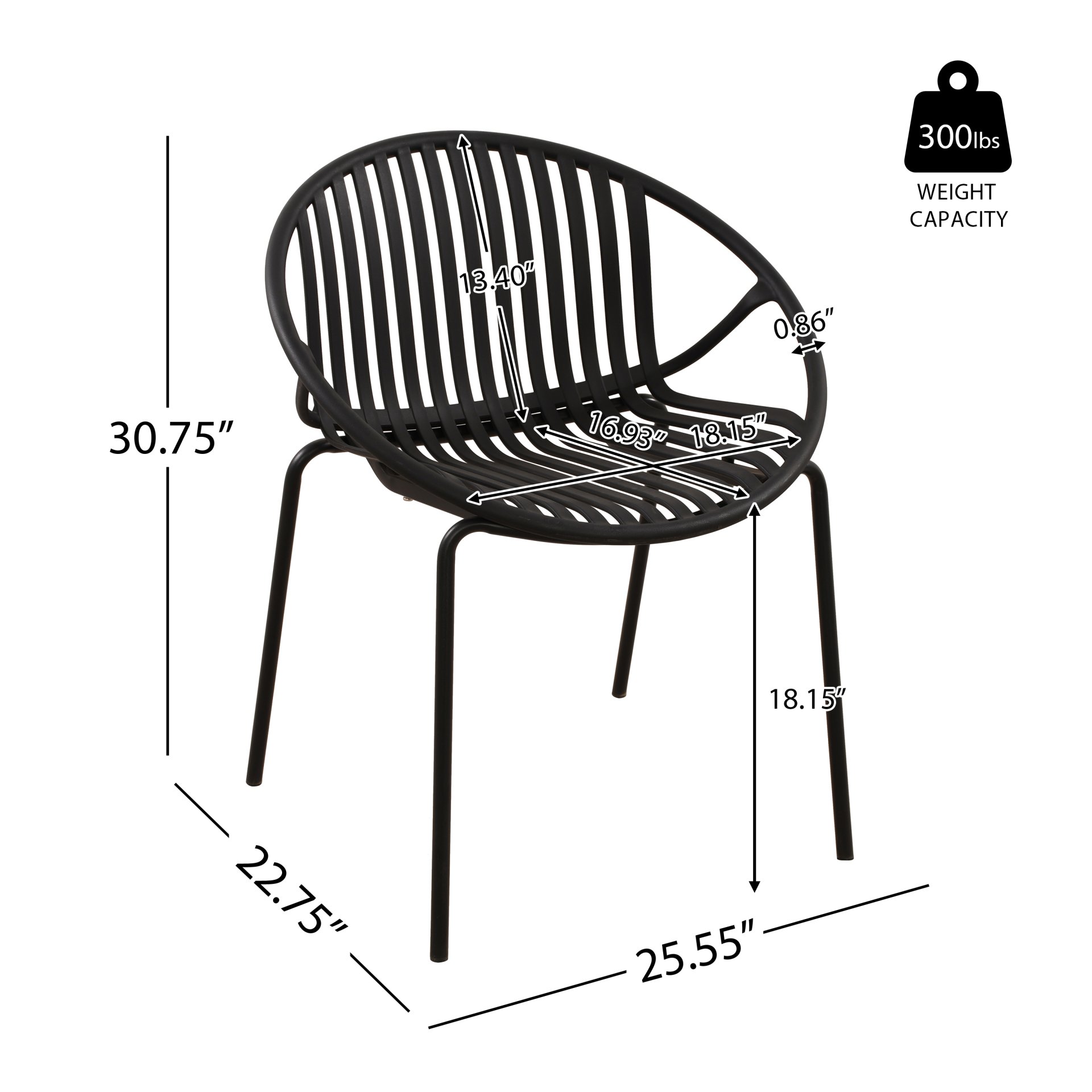 Modern Simple Art Style Patio Dining Chairs With Breathable Design, Metal Legs And Plastic Backrest (Set of 2) - Black - Image 3