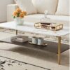 Coffee Table Rectangular Center Table For Living Room Open Space Side Table With Metal Frame - Golden / White - Image 9