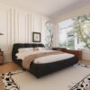 King Size Luxury Upholstered Platform Bed With Oversized Padded Backrest And Solid Wood Frame, Suitable For Multiple Heights Of Mattresses - Black - Image 6