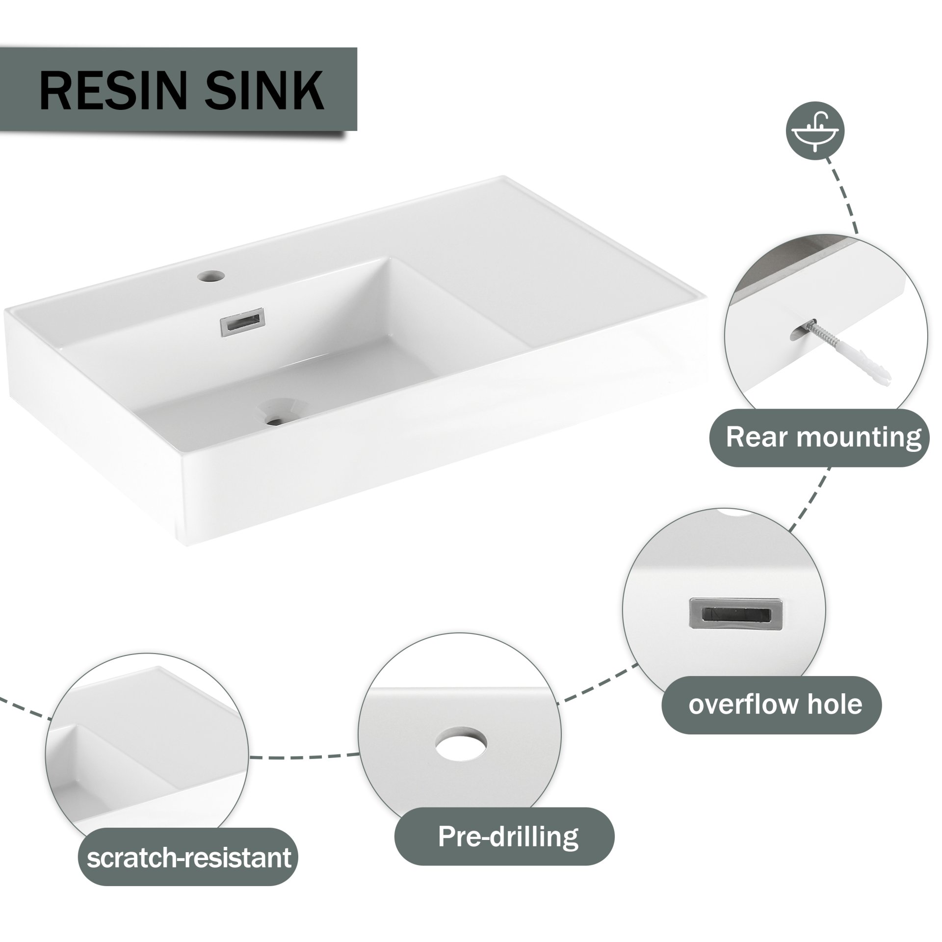 Modern Wall Mounted Bathroom Vanity With Resin Sink And Soft Close Drawer In Imitative - Imitative Oak - Image 9