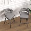 28" Bar Chair Linen Woven Bar Stool (Set of 2) Upholstered With Legs, 360 Swivel, Counter Arm Chairs With Back Footrest - Gray - Image 5