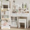Fashion Vanity Desk With Mirror And Lights For Makeup And Cushioned Chair - White - Image 6
