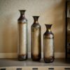 Modern Droplet Shaped Floor Vase Set, Glazed Metal Decorative Vases 3 Piece Home Accent For Living Room - Gold / White - Image 7