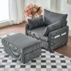 Comfy Corduroy Oversized Chaise Lounge Chair With Ottoman And Storage - Gray - Image 5