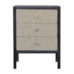 Faux Leather Nightstand, 3 Drawer - Black