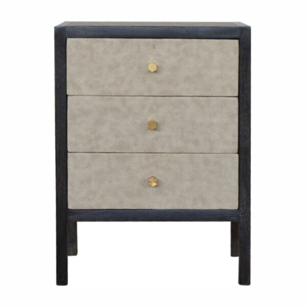 Faux Leather Nightstand, 3 Drawer - Black