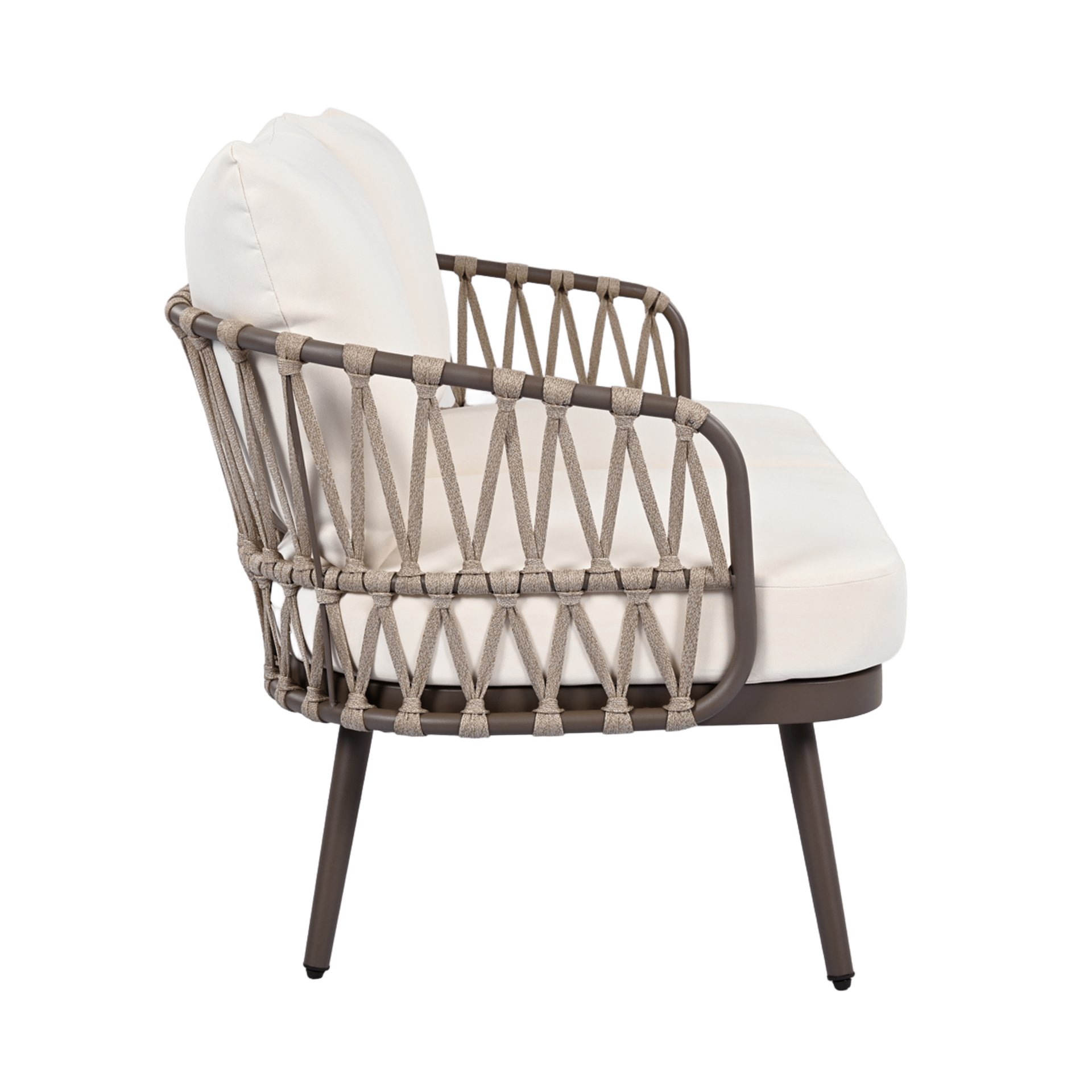 4 Piece Outdoor Patio Furniture Set, Metal Chairs With Woven Rope U Shaped Backrest, Outdoor Conversation Set With Thick Cushions And Coffee Table For Garden, Poolside, Balcony - Brown / Beige - Image 13