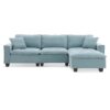 Modern Convertible Sectional L Shaped Reversible Couch Set With Free Pillows 4 Seat Suede Sleeper Sofa With Ottoman - Light Blue - Image 25