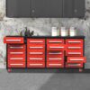 Garage Storage Cabinets With Workbench (20 Drawers) - Red - Image 2