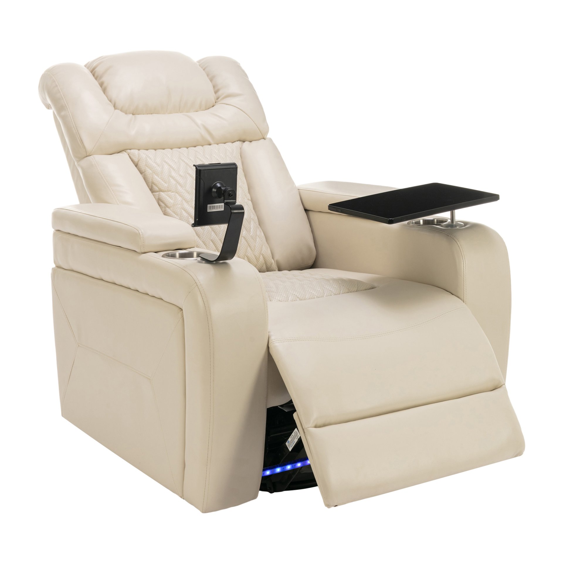 Home Theater Recliner With 270 Degree Swivel, Power Recliner With Tray Table, Phone Holder, Cup Holder, USB Port - White - Image 12