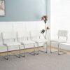 Modern Simple Light Luxury Dining Chair Set With Metal Legs, Teddy Fabric, Bow Design (Set of 4) - White - Image 2
