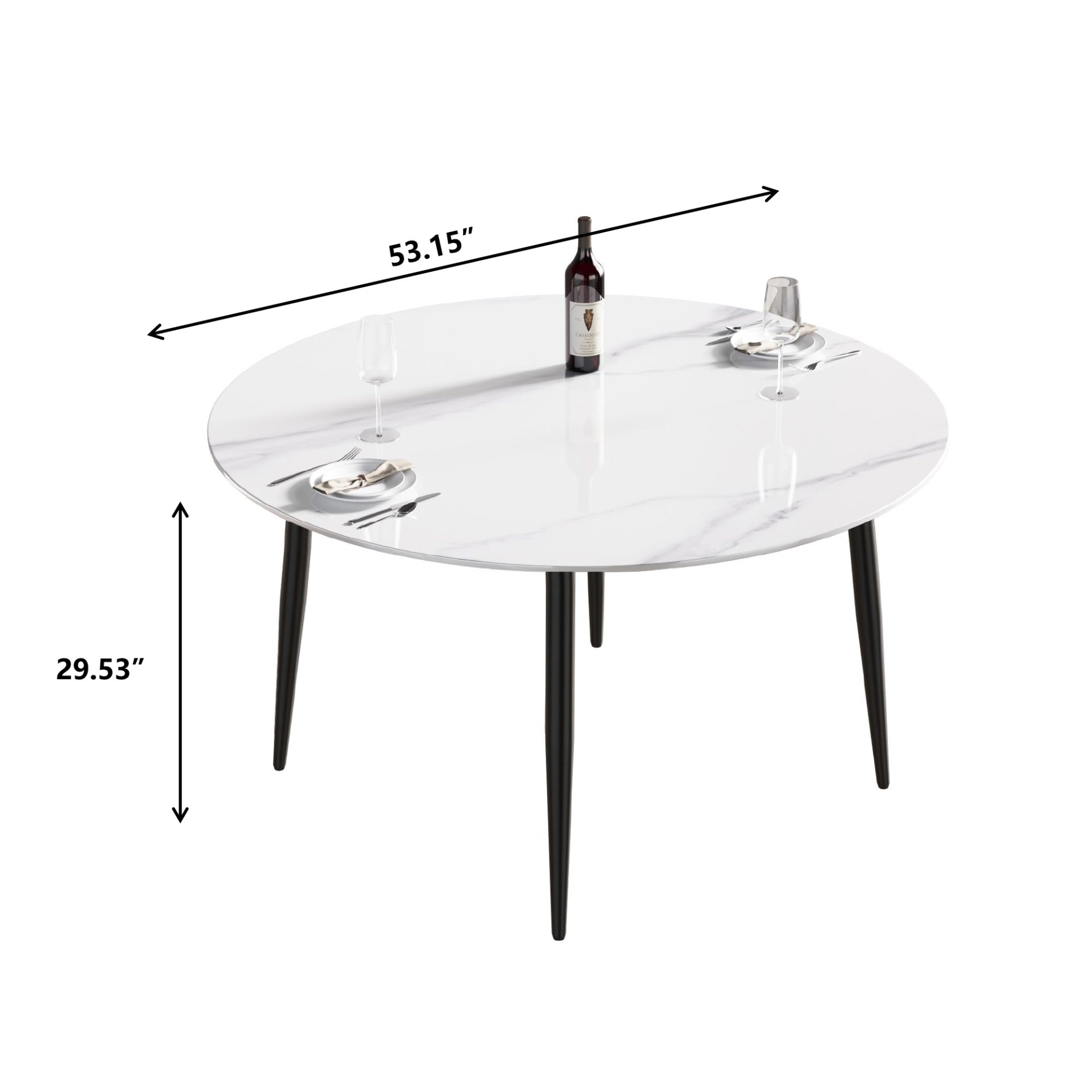 Round Dining Table, Position For 6 People - White / Black - Image 3