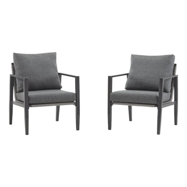 Modern Aluminum Lounge Chair Set With Rope Accents And Cushions For Indoor / Outdoor Spaces - Gray
