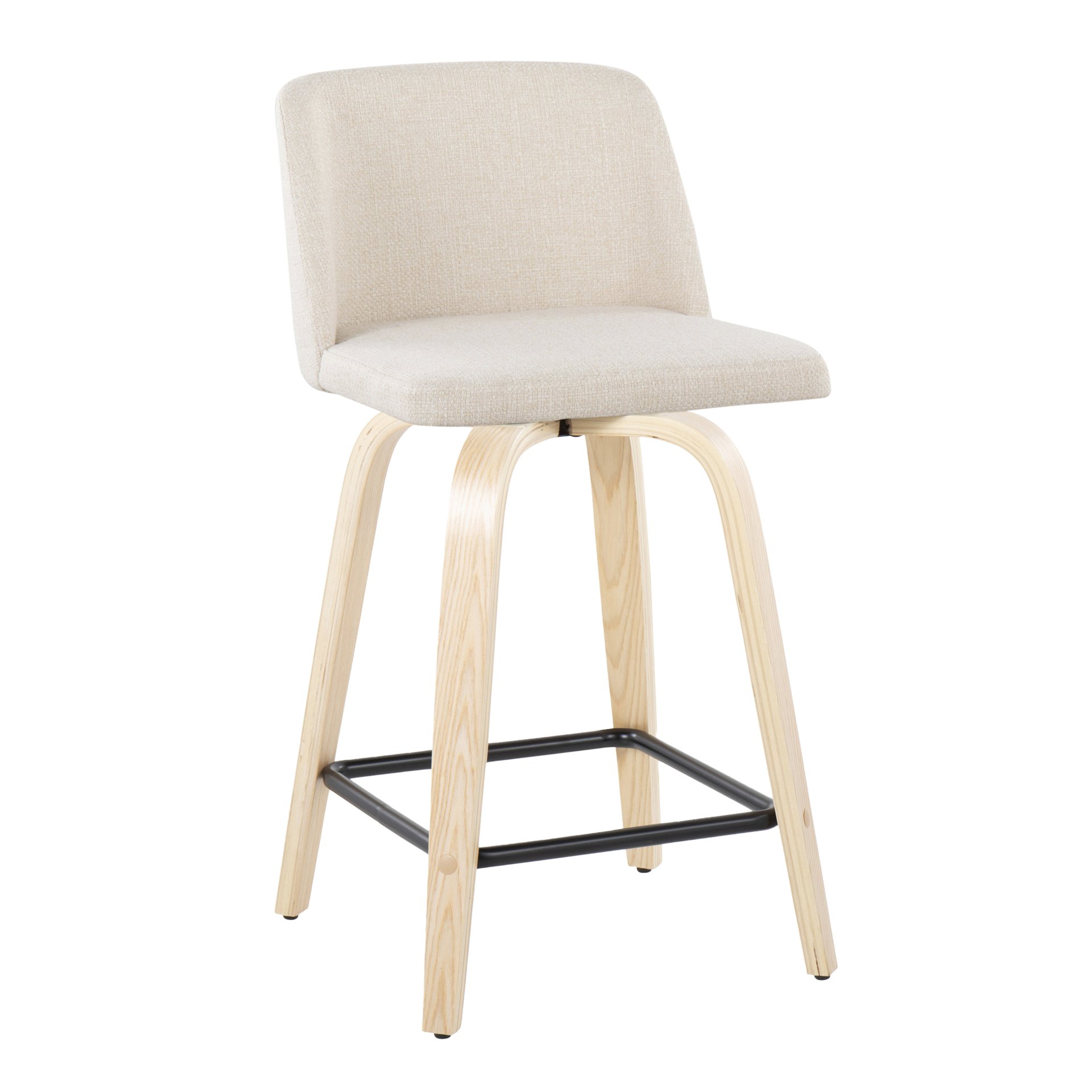 Toriano - Contemporary Fixed Height Counter Stool With Swivel With Square Footrest (Set of 2) - Natural / Cream - Image 2