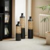 Floor Metal Vases Decorated Metal Vases (Set of 3) Gorgeous Home Decoration Large Glazed Metal Vases - Black / Gold - Image 6