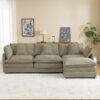 Modern Sofa Modular Sofa Couch Upholstered Corduroy, L - Shape Sectional Sofa With Side Storage Pockets For Living Room - Brown - Image 17