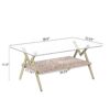Rectangle Coffee Table With Tempered Glass Top And Golden Metal Legs, Modern Table For Living Room, Transparent Glass - Gold / Dark Brown - Image 3