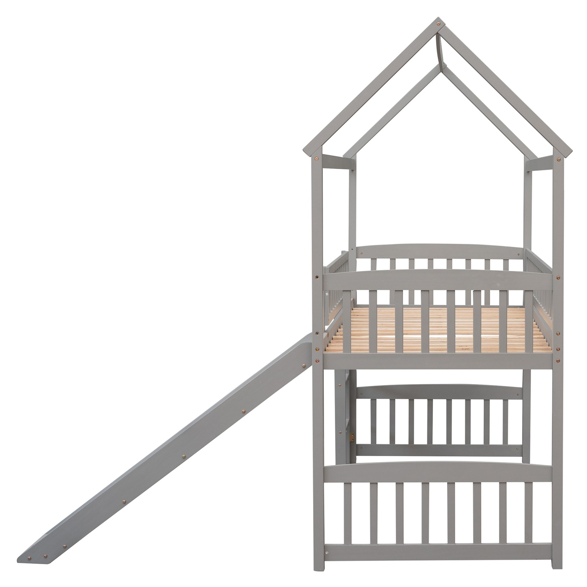 Twin House Loft Bed With Slide - Gray - Image 9