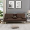 Futon Sofa Bed With Armrest Two Holders Wood Frame, Stainless Leg - Brown - Image 2