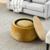 Round Storage Ottoman, 2 In 1 Function, End Table And Ottoman - Dark Yellow - Image 6