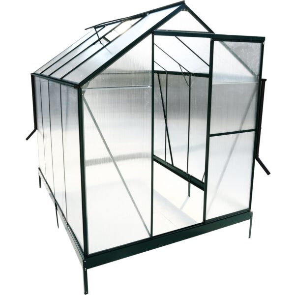 6.3'x8.2'x7' Polycarbonate Greenhouse, Heavy Duty Outdoor Aluminum Walk-In Green House Kit With Rain Gutter, Vent And Door For Backyard Garden - Green