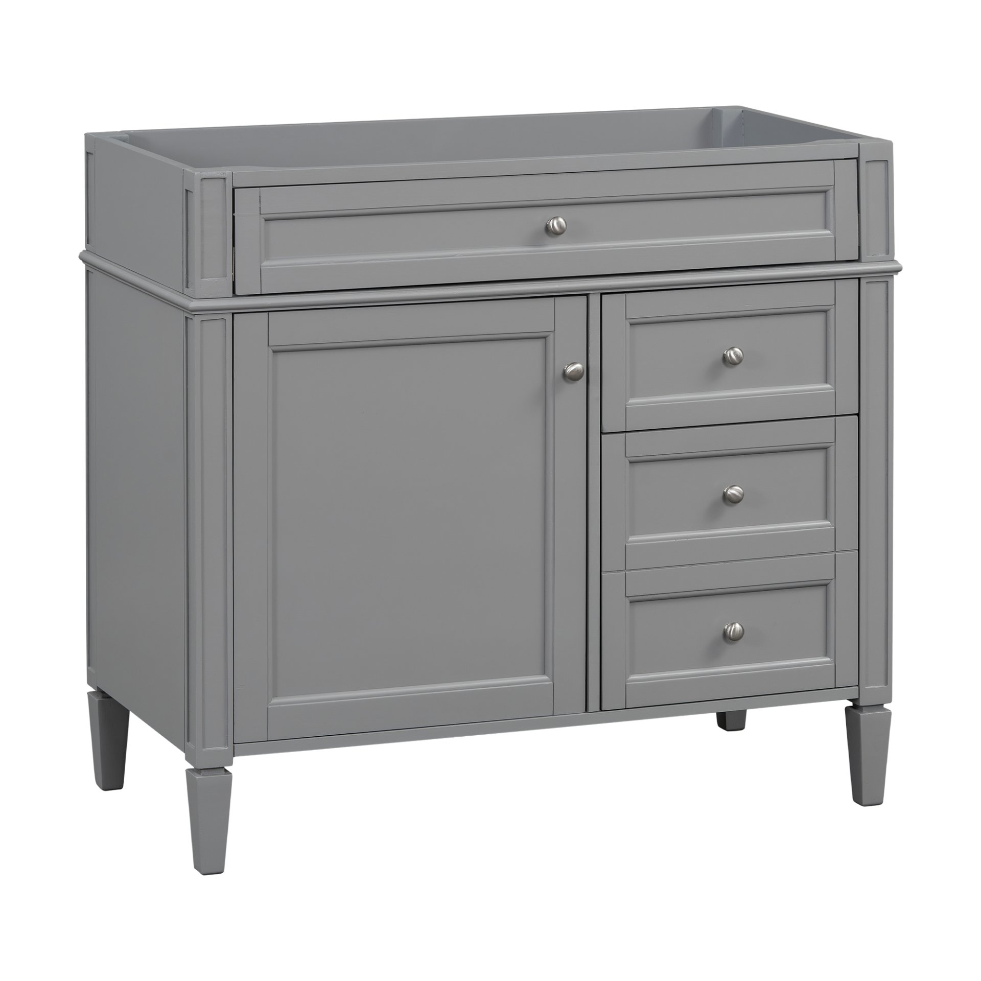 Bathroom Vanity Without Top Sink, Modern Bathroom Storage Cabinet With 2 Drawers And A Tip-Out Drawer, Frame (Not Include Basin Sink) - Gray - Image 4