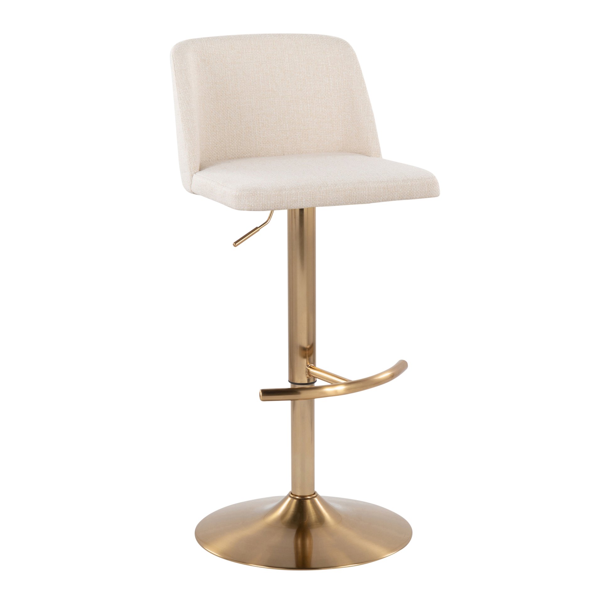 Toriano - Contemporary Adjustable Barstool With Swivel With Rounded T Footrest (Set of 2) - Cream / Gold - Image 2