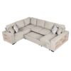 U-Shaped Sectional Sofa Pull-Out Sofa Bed With Two USB Ports, A Storage Chaise Lounge And Four Back Pillows For Living Room - Beige - Image 15