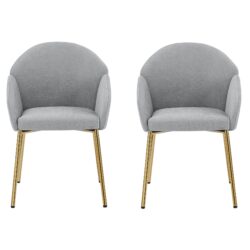 Upholstered Dining Chair (Set of 2) For Dining Room, Kitchen, Gold Metal Frame - Gray