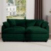 Corduroy 2 Seater Sofa With Ottoman For Small Living Spaces - Green - Image 12