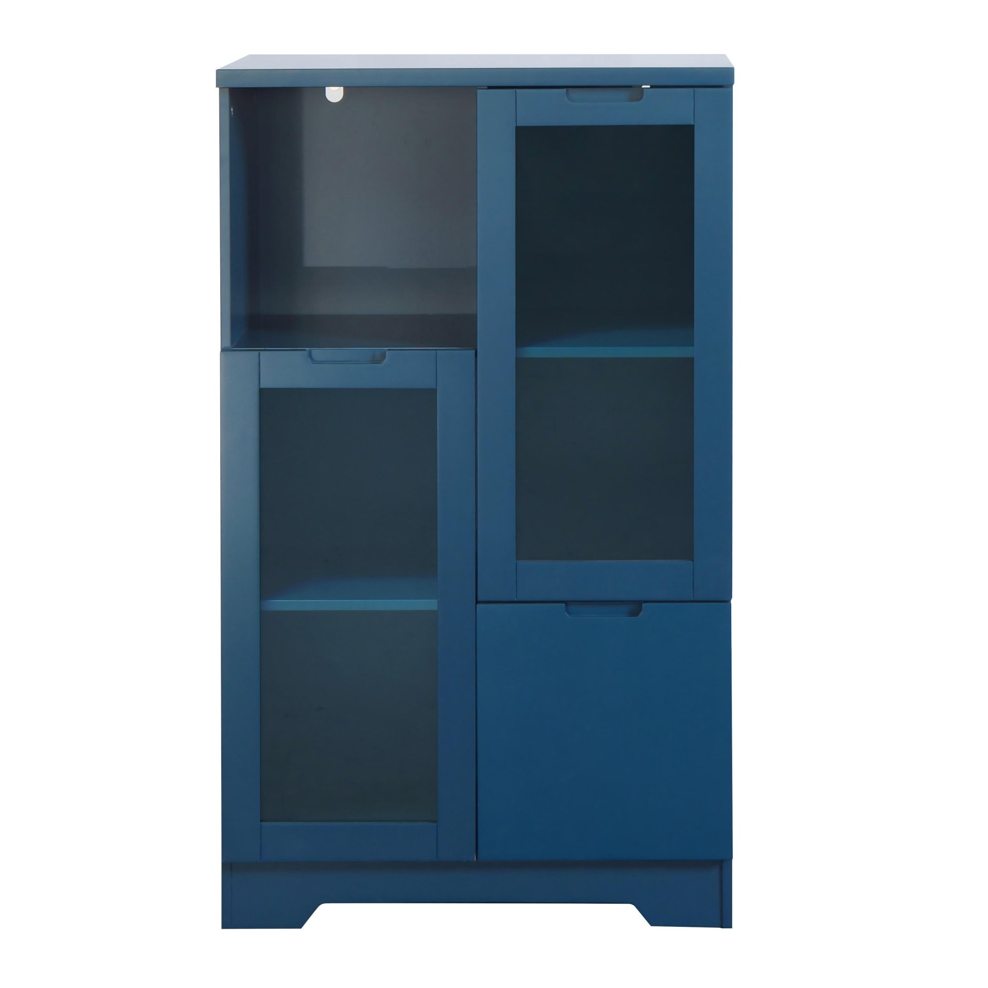 Painted Cabinet With Glass Doors, Drawer, And Open Storage Space For Bedroom And Living Room - Navy Blue - Image 25