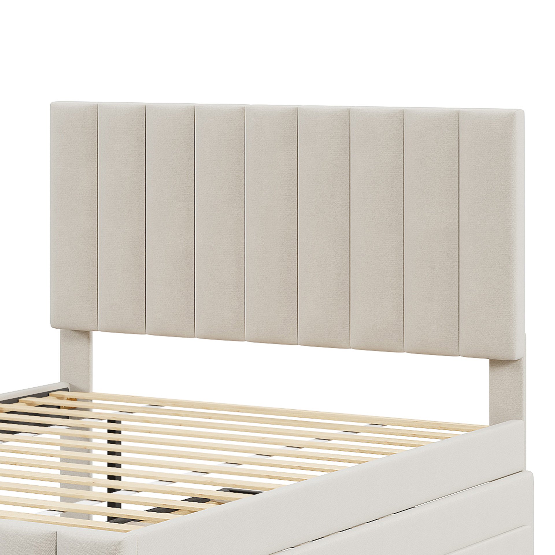 Full Size Upholstered Platform Bed With Twin Size Trundle And 3 Drawers - Beige - Image 6