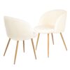 Adjust Legs Upholstered Teddy Faux Fur Dining Armrest Chair (Set of 2) - Off White - Image 12