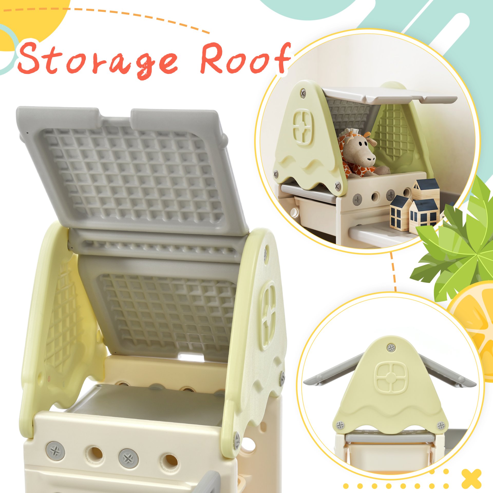 Kids Toy Storage Organizer With 14 Bins, Multi-Functional Nursery Organizer Kids Furniture Set Toy Storage Cabinet Unit With HDPE Shelf And Bins For Playroom, Bedroom, Living Room - Light Green - Image 2