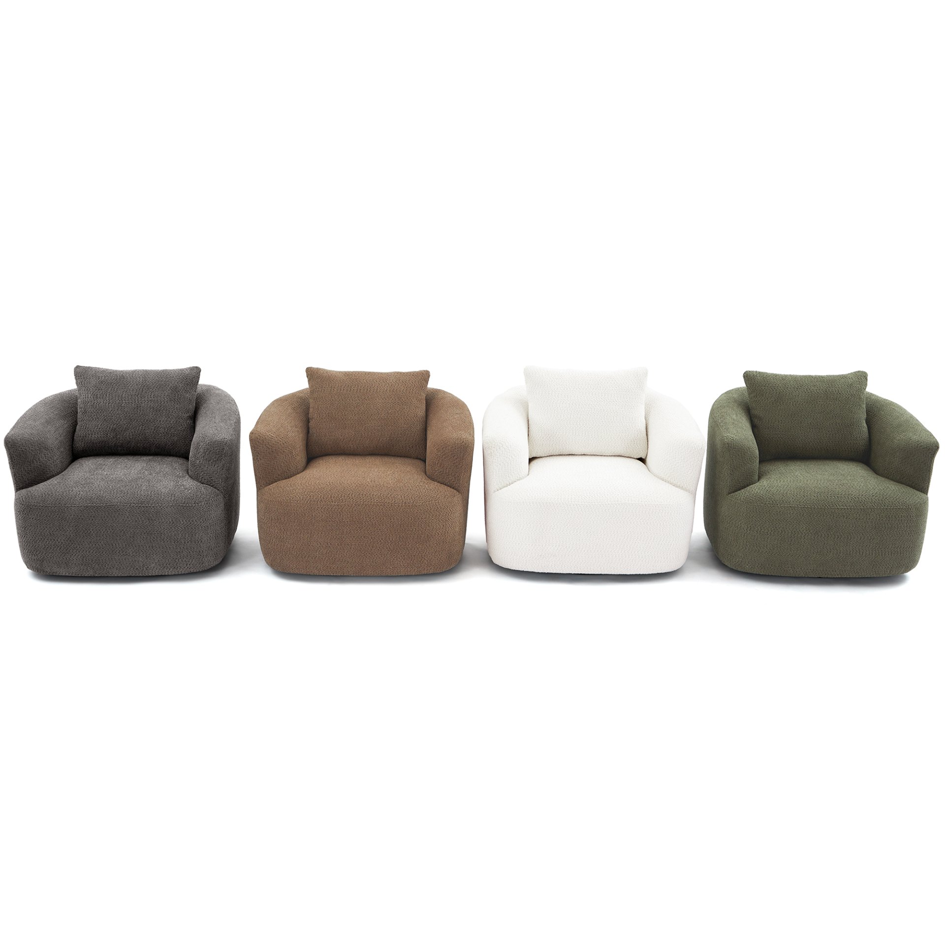 360° Swivel Barrel Sofa Chair With Throw Pillow, Chenille Upholstered Accent Chair - Beige - Image 4
