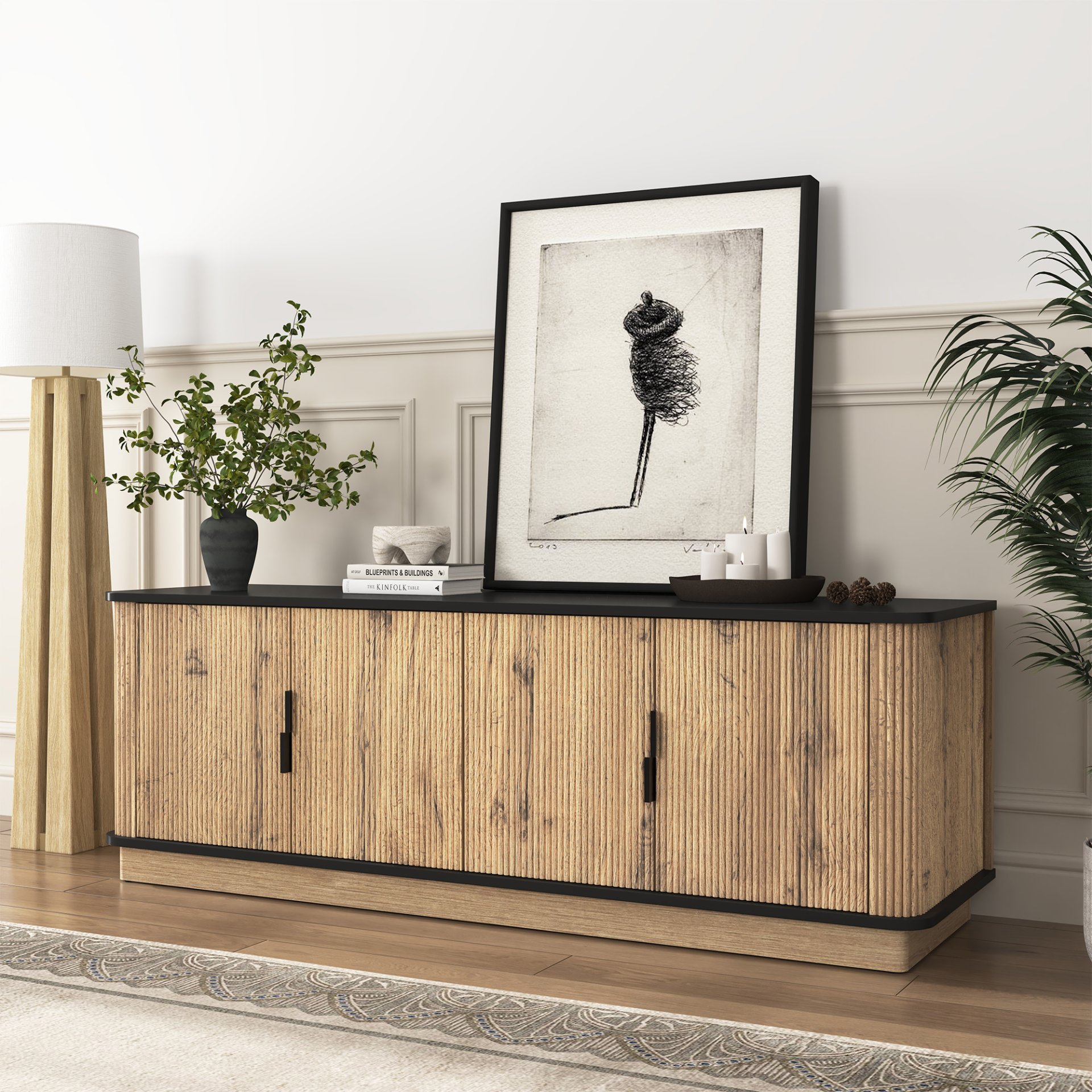 Grain 4 Door TV Cabinet, An Ideal Choice For TV And Item Storage In Modern Homes, A Perfect Blend Of Nordic And Modern Minimalist Styles - Black - Image 7