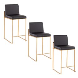 Fuji - Contemporary High Back Counter Stool (Set of 3) - Black / Gold