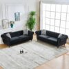 Mid Century Modern Chesterfield Velvet Upholstery Sofa With Roll Armrest & Nailhead, 3 And 3 Seater - Black - Image 4