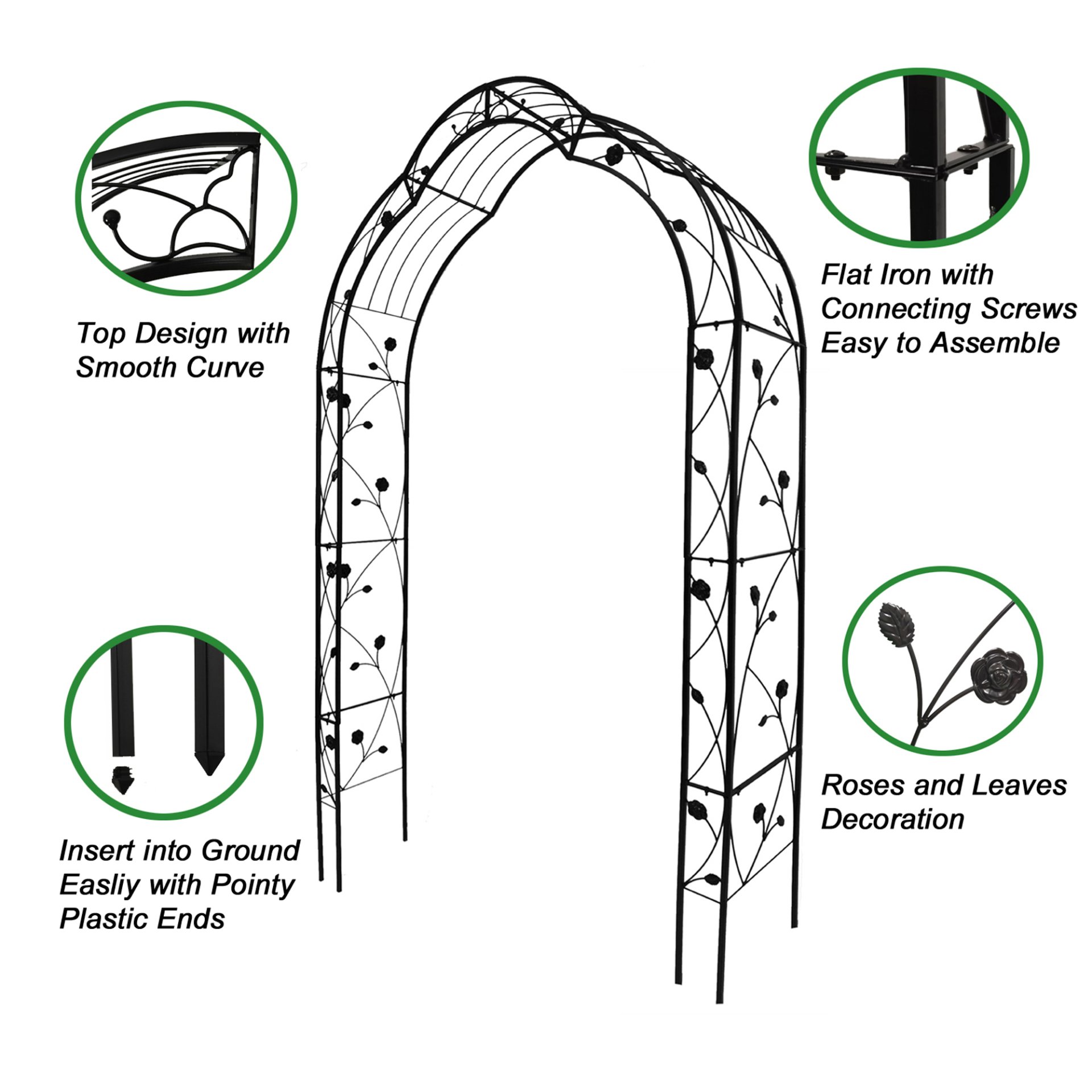 Metal Garden Arch Assemble Freely With 8 Styles Garden Arbor Trellis Climbing Plants Support Rose Arch - Black - Image 13