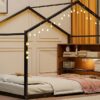 Full Size Bed House Frame With Shelves And Lights - Black - Image 18