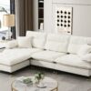L Shaped Convertible Sectional Sofa 4 Seat Tufted Couch Set With Two Tone Adjust Legs Cloud Movable Ottoman - White - Image 25