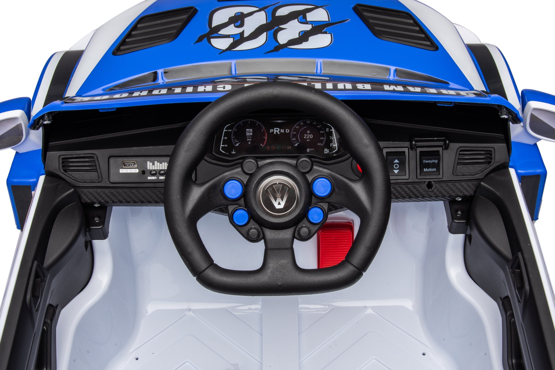 12V4A 20W*2 One Button Start, Forward And Backward, High And Low Speed, Music, Front Light, Power Display, Two Doors Can Open, 2.4G R / C, Seat Belt Four Wheel Absorber Kids Ride On Car - Blue - Image 13