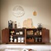 Contemporary Sideboard Storage Cabinet TV Stand With Wave Pattern - Walnut - Image 6